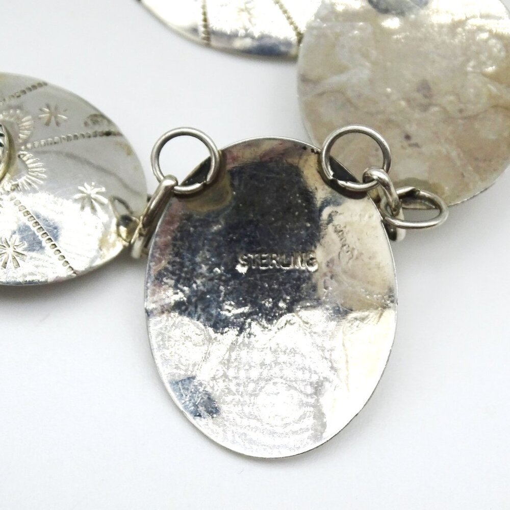 VINTAGE Etched Sterling Silver & Genuine Malachite Necklace & Earrings Set - Picture 8 of 9